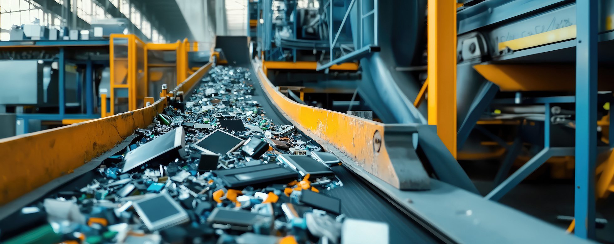 electronics sorting on conveyor belt at certified e-waste recycling facility in Connecticut